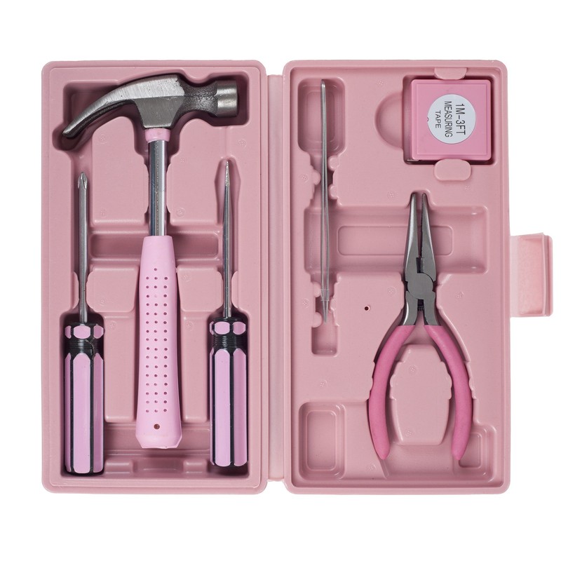 Household Hand Tools, Pink Tool Set - 7 Piece by
