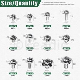 Keadic 240pcs M3 M3.5 M4 M5 Terminal Block Screws Assortment Set, Carbon Steel Cross Screws Square Washers Replacement Part for Electrical Switches