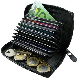 Universal Leder Kreditkartenetui und Geldbörse / Geldbeutel / Portemonnaie / Portmonaise / Geldtasche / Portmonee in Schwarz oder Rot (Schwarz)