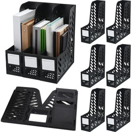 Glenmal 6 Pcs Plastic Magazine File Holder Collapsible Vertical Magazine Rack Holder Desk Folder Organizers Binder for Home Office School Desktops Aesthetic Storage Accessories(Black)