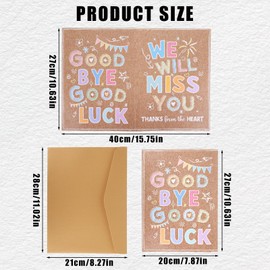 Large Farewell Greeting Best Wishes Card, 15.75x10.63 Inch Colorful Jumbo We Will Miss You Good Bye Card with Gold Envelope Goodbye Good Luck Suitable for Colleague Teacher Going Away Big