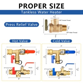 3/4 Inch GUOFIS IPS Tankless Water Heater Valve Kit with Pressure Relief Valve(3/4"FIPx 3/4" Press)