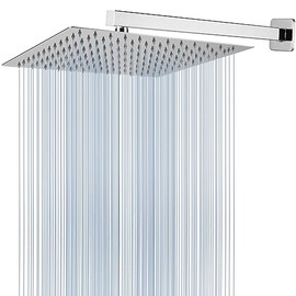 Voolan - Cabezal de ducha de metal con brazo de extensión, cabezal de ducha de lluvia de acero inoxidable, cabezal de ducha de lluvia cuadrado de alto flujo (cabezal de ducha de 12 pulgadas con brazo
