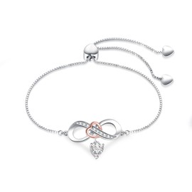 LSxAB Women Infinity Endless Love Rose Gold Heart Bracelet Stainless Steel Adjustable Chain Bracelets Jewelry Gift