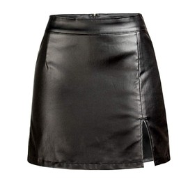 NASUN Women's Stretch Faux Leather Skirt High Waist Split Mini Bodycon Pencil Skirt HS031 2XL Black