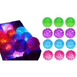 JA-RU Light Up Spiky Balls for Kids – 12 Pack of Light Up Bouncy Balls | Spiky Fidget Toys for Stress Relief | Bulk Sensory Bin Filler, Party Favors, & Classroom Prizes. 695-12p