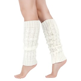 Leg Warmers for Women Girls, Thermal White Leg Warmers, Chunky Cable Knitted Leg Warmers, Stylish Accessories for 80's Fancy Party Ballet Skating Ice Dancing (leg warmers white)