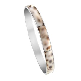 AeraVida Genuine Abalone Shell Warp Stainless Steel Link Bracelet | Stainless Steel Bracelet | Abalone Shell Bracelet | Leopard Design Bangles Bracelets for Women