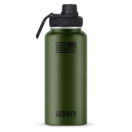 Tactical Pro Supply 32 Oz Assaulting Forward American Flag Sports Water Bottle-Double Wall Vacuum Insulated Stainless Steel BPA Free(Green)