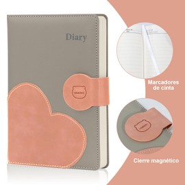 MIAOKE Journal Notebook A5 with Vegan Leather, 200 Pages Magnetic Closure Hardcover Diary, Notebook with Hearts Cover, Ideal for Work, School and Travel