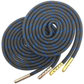 YJRVFINE 1/5" Thick Hiking Shoelaces with Metal Tips Round Boot Laces Dark Gray Blue Dots 55 inch 2 Pair