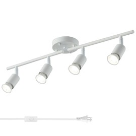 vivihobb 4 Light White Plug in Track Light White Plug in Ceiling Lighting Fixture with 16.4' Long Cord,4 Way Ceiling Spotlight,Rotatable Wall Mount Light Head