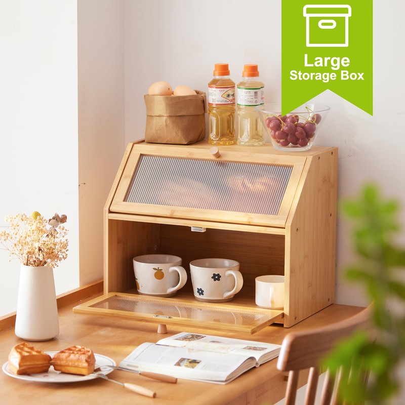 BMOSU Large Bread Box for Kitchen Countertop,Double Layer Bread Box