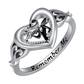 LILALO Jack Skellington Rings 925 Sterling Silver Jack and Zero Rings Nightmare Rings Nightmare Jack Gifts Skull Rings Remember Me Heart Rings Fashion Jewelry for Women, Birthday Gift for Women Wife