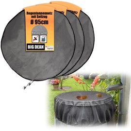 BigDean 3 x Net for Rain Butt Round 95 cm – Protection Against Mosquitoes, Leaves & Pollution – Rain Butt Cover with Drawstring – Rain Butt Protection Water Butt