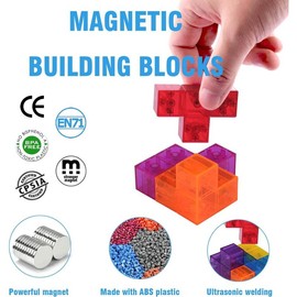 WorWoder Kids Magnetic Building Blocks Magic Magnetic 3D Puzzle Cubes, Set of 7 Multi Shapes Magnetic Blocks with 54 Guide Cards, Intelligence Developing and Stress Relief Fidget Toys for Kids (Blue) - Color: Blue