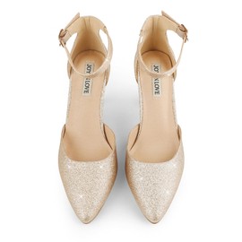JOY IN LOVE Closed Toe Heels Pumps for Women 3IN Stiletto Pointed Toe Ankle Strap Heels Gold Glitter US7.5