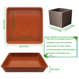 Terracotta 5-Pack 11.4" Square Plant Saucers for 10" Pots - Indoors & Outdoors - Plastic Plant Drip Tray