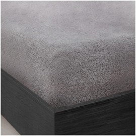 Teddy Bear Fleece Single Fitted Sheet, Single Bed Sheets Plain Thermal Warm Soft Cuddly Fluffy Bedding, Silver