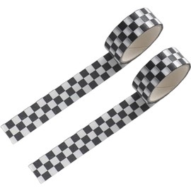 2Pcs Black and White Checkered Ribbon, Checkerboard Ribbon for DIY Crafts, Craft Supplies Party Decorations, Tearable Checkered Ribbon, Racing Car Theme Printed Plaid Ribbon, Fabric Ribbons