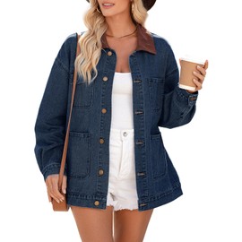 Dokotoo Women's Oversized Denim Jacket Casual Long Sleeve Denim Shirts Jean Jacket Fall Outfits for Women 2025 Fall Clothes Winter Jackets M Dirty blue