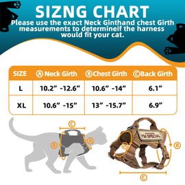 Tactical Cat Harness Khaki for Walking Esacpe Proof,Adjustable Soft Mesh Large Cat Vest with Rubber Handle Easy to Control,Molle Patches L
