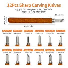 Wood Carving Tools Kit - 12 Pcs Super Sharp and Sturdy Wood Carving Knife Set for Beginners, Professionals, Hobbyists, Artists, and Sculptors - Multipurpose Sculpting, Soap Carving, Pumpkin Carving