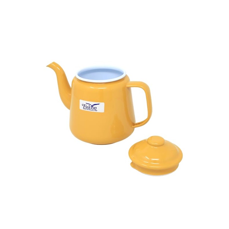 Enamel Teapot Tin Falcon Mustard White Rim 1.5L Gas and