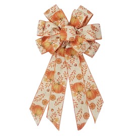 Large Fall Bows for Wreath, Thanksgiving Pumpkin Wreath Bows Autumn Leaves Tree Topper Bow Orange Burlap Bows Holiday Front Door Bows for Fall Thanksgiving Decorations Supplies
