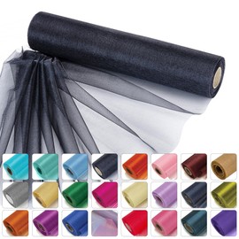WedDecor 25m x 29cm Snow Sheer Organza Rolls Glitter Fabric for Table Runner Sashes Wedding Decoration, Chair Cover Bows, Table Back Drop, Ribbon Crafting Supplies, Black