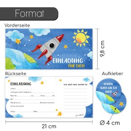 younikat Set of 10 Space Invitation Cards with Envelopes and Stickers I Space Children's Birthday to Fill In I Rocket Children Boys I dv_424