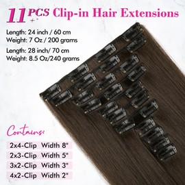 REECHO Hair Extensions, 11PCS Clip in Hair Extensions 28" Long Straight hair extensions HE005 Natural Soft Synthetic Hairpieces for Women Chocolate Brown