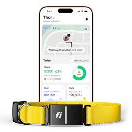 Fi Series 3+ Smart Dog Collar - GPS Dog Tracker and Activity & Fitness Monitor, Waterproof, LED Light, Escape Alerts, Nationwide Coverage [Free 6 Month Membership] (Yellow, Medium)