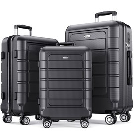 SHOWKOO Luggage Sets Expandable PC+ABS Durable Suitcase Double Wheels TSA Lock Gray