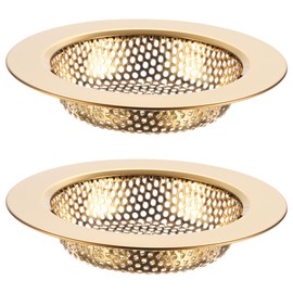 M METERXITY 2-Pack Sink Strainer, 4.4 Inch Stainless Steel Sink Drain Strainer, Basket Cover Mesh Hair Food Catcher, Kitchen Sink Drain Filter for Bathroom Sink/Wash Basin [Gold]