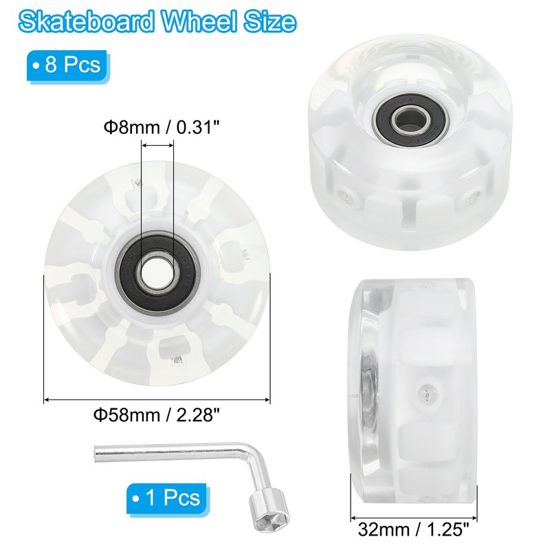 PATIKIL Roller Skate Wheels Set,8 Pack 58mm 82A Light Up