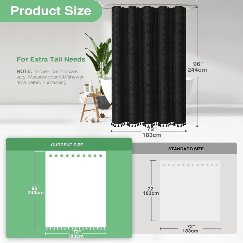 Dynamene Extra Long Shower Curtains, 96 Inch Long Boho Chenille