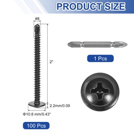 sourcing map 100Pcs #8x2" Self-Tapping Screws, 410 Stainless Steel Phillips Self Drilling Flat Head Sheet Metal Screws for Industry, Furniture Repair, Black