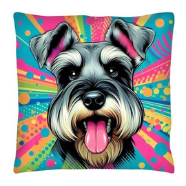 The Beach Stop Colourful Schnauzer Dog Accent Cushion Cover | Home Decor Inspo | Gift Idea for Men Women Boys Girls & Pets | 45x45cm 18x18” | Colourful Schnauzer