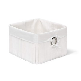 Relaxdays Bamboo Storage Basket H x W x D: Approx. 20 x 31 x 31cm Shelf Basket with Removable Fabric Cover, Decorative Storage Box with Handle, Foldable Storage Space, 31 x 31 x 20 cm