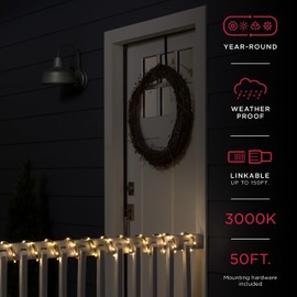 UltraPro LED Rope Lights, 50ft Premium Smoke Black Rope, Warm White Light 3000K, Indoor/Outdoor, Discreet, Elegant, Flexible, Linkable, Durable, Rope Lights Outdoor, 66923