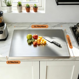 Stainless Steel Cutting Board with Lip, COKORA Food Grade Metal Cutting Board for Kitchen Countertop, Non-Porous, Large Chopping Board for Meat, Fruits, Vegetables, Dough Rolling (15.7"L x 11.8"W)