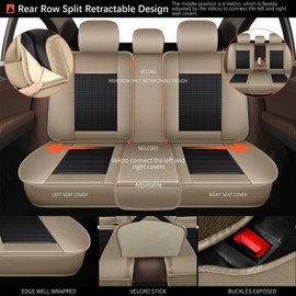 DISUTOGO Seat Covers Fit for Honda CR-V 2015-2023 2024 2025: Car Seat Covers Full Set 5 Seats Leather Ice Silk Breathable Waterproof Automotive Seat Cushion Protector (Black & Beige)