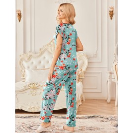 Ekouaer 2 Pack Womens Pajamas Short Sleeve Sleepwear Top with Pants Super-Soft Printed Lounge Sets S-XXL
