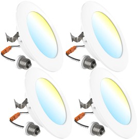 Sunco 4 Inch LED Flat Recessed Light, Retrofit Ceiling Can Lighting, 800 LM, Selectable CCT 2700K/3000K/4000K/5000K, Dimmable, 10W=60W, 50,000 Lifetime Hours UL 4 Pack