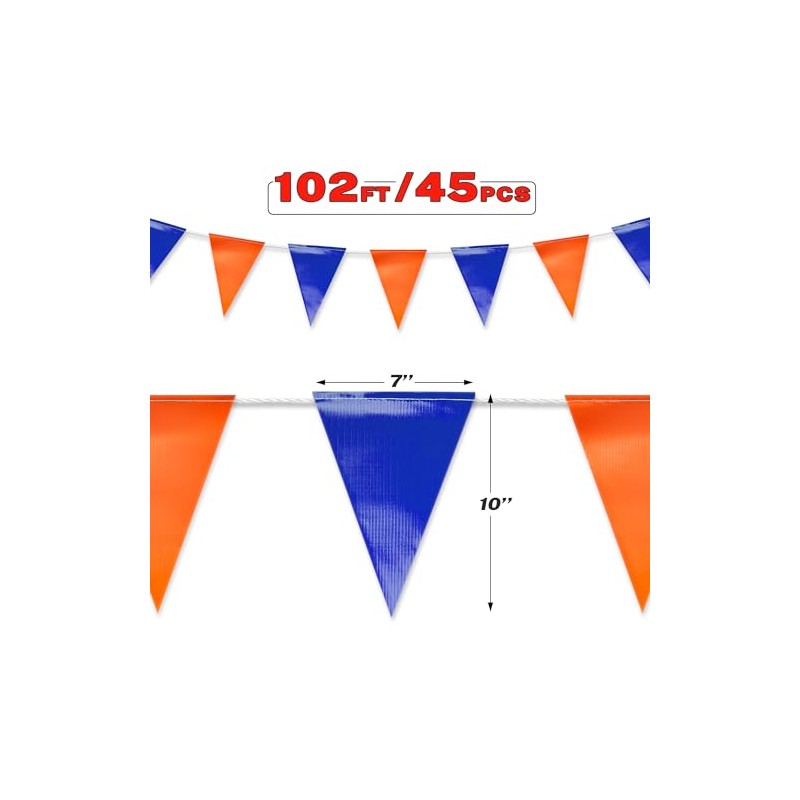 【102FT】Orange and Navy Blue Pennant Banner Fabric Triangle Flag| Heavy-Duty