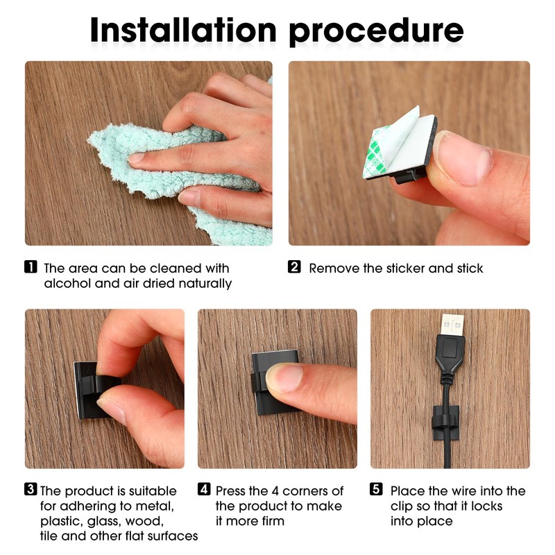 Eboot 100 Pieces Adhesive Cable Wire Clips Strong Cord Clips