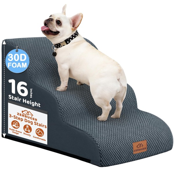 Zerbuger 3-Step Dog Stairs for Small Dogs 16" H, Curved