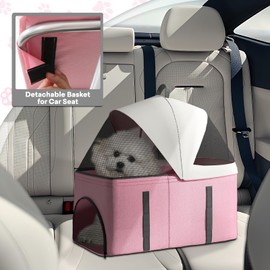 3-in-1 Visible Foldable Pet Stroller Detachable Carrier, Car Seat and Stroller with Push Button Entry for Small Pets, Dog Stroller for Medium Dogs Cats Load Up to 33 lbs, Pink
