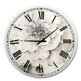 DesignQ 'Grey Peonies' Traditional Wall Clock for Home Bedroom Bathroom Office Living Room Decoration